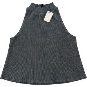 Sugarlips Womens XL Metallic Ribbed Halter Top Charcoal Grey Shimmer XL New